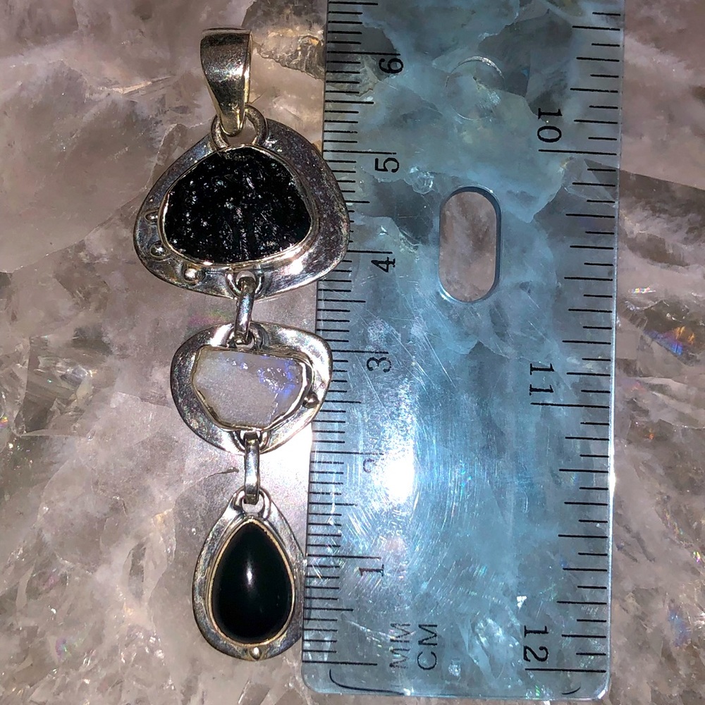 Sterling silver and genuine Agni Manitite, moonstone and onyx pendant